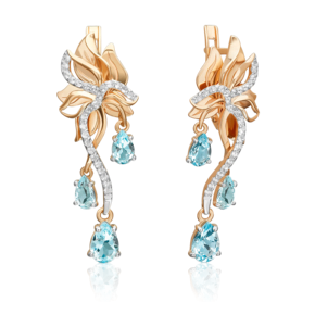 Серьги с английским замком из красного золота с топазами и натуральными топазами white 02-5569-00-201-1110