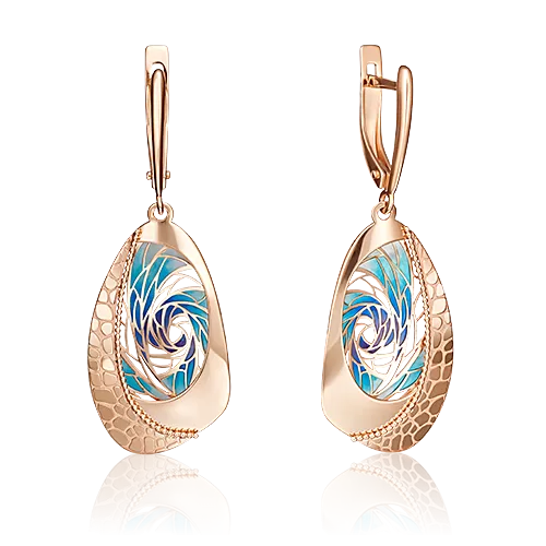 Серьги с английским замком из красного золота с эмалью 02-4071-00-000-1110-59