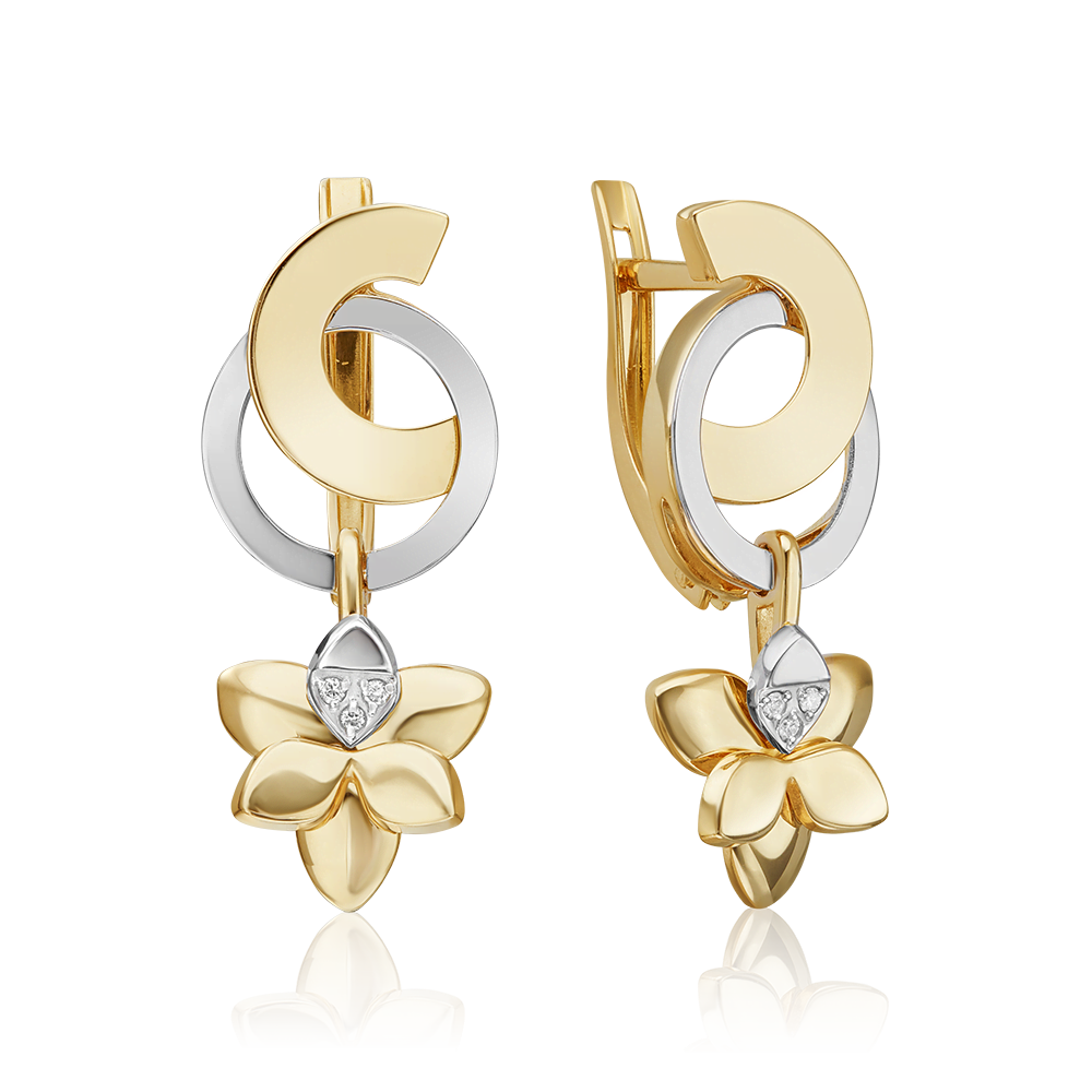 Серьги с английским замком из комбинированного золота с бриллиантами 02-4998-00-101-1121