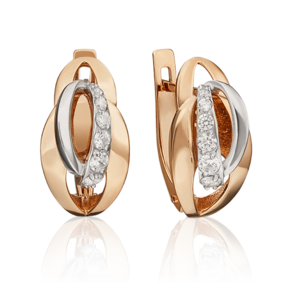 Серьги с английским замком из комбинированного золота с фианитами