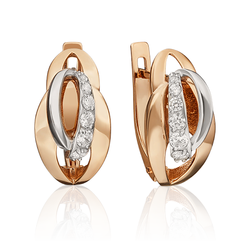 Серьги с английским замком из комбинированного золота с фианитами 02-4567-00-401-1111-03