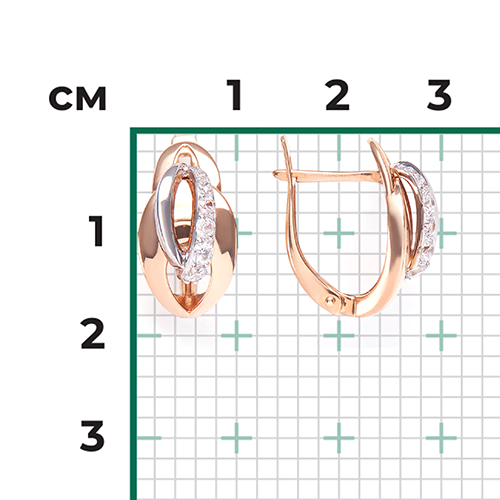 Серьги с английским замком из комбинированного золота с фианитами 02-4567-00-401-1111-03