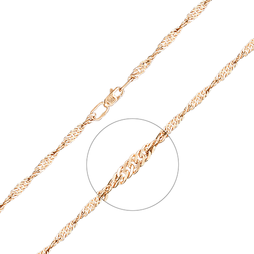 Браслет из красного золота с алмазной гранью (плетение «Сингапур») 22-0703-050-1110-17