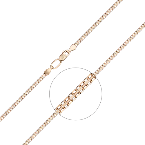 Браслет из красного золота с алмазной гранью (плетение «Бисмарк двойной якорь») 22-2003-035-1110-17