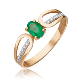 Кольцо из красного золота с изумрудом и бриллиантами 01-1461-00-106-1110-30