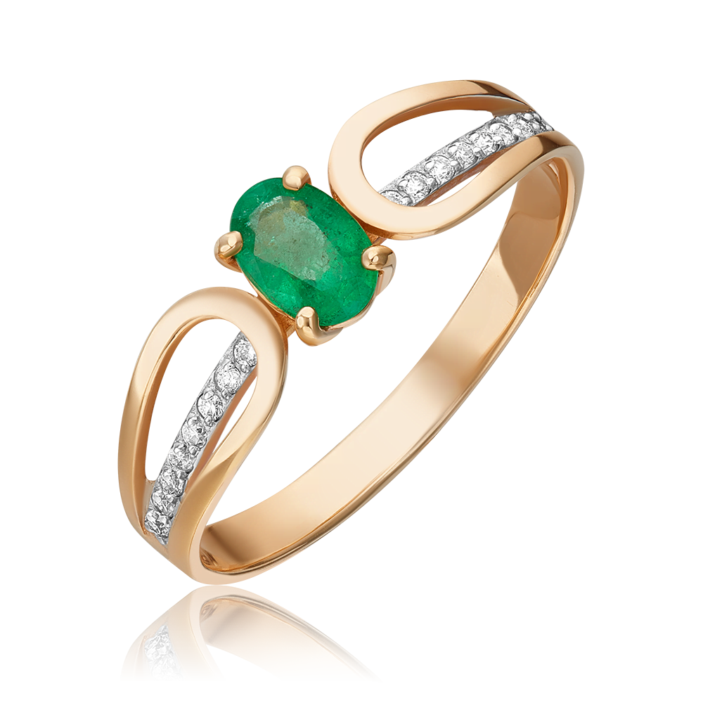 Кольцо из красного золота с изумрудом и бриллиантами 01-1461-00-106-1110-30
