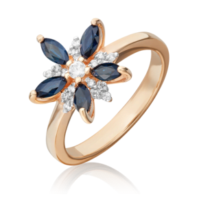 Кольцо из красного золота с сапфирами и бриллиантами