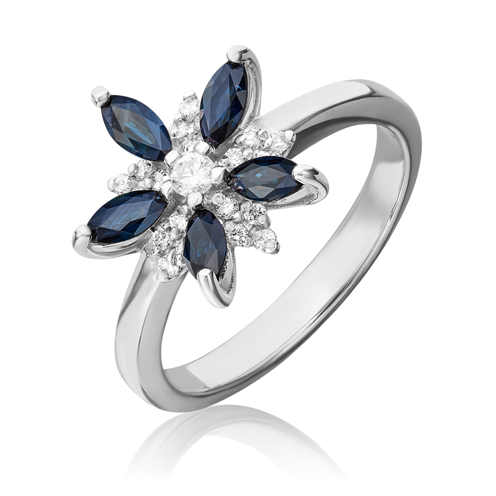Кольцо из белого золота с сапфирами и бриллиантами 01-1464-00-105-1120-30