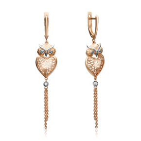 Серьги «Совы» с английским замком из комбинированного золота 02-4501-00-000-1111-48