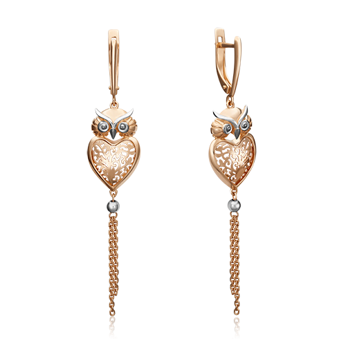 Серьги «Совы» с английским замком из комбинированного золота 02-4501-00-000-1111-48