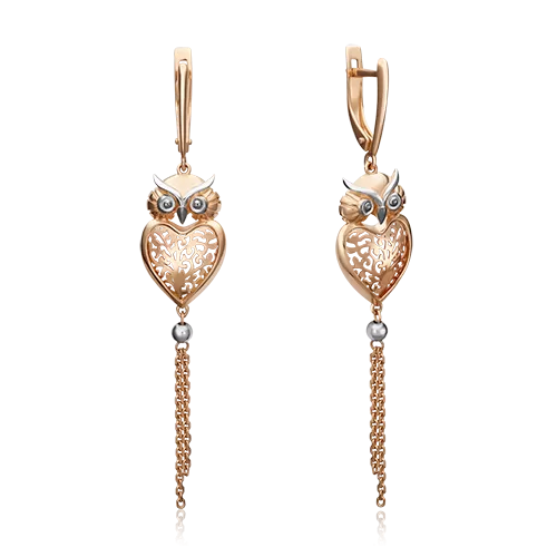 Серьги «Совы» с английским замком из комбинированного золота 02-4501-00-000-1111-48
