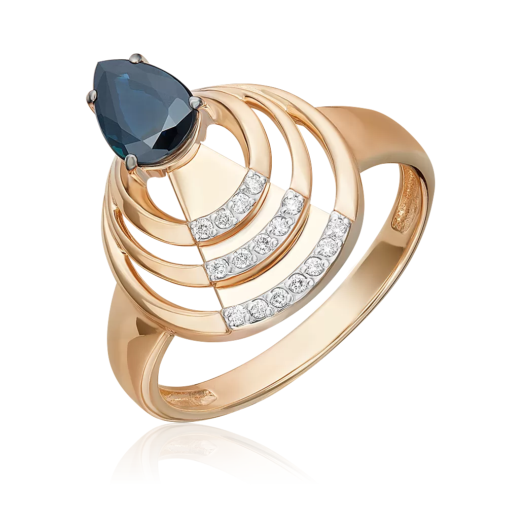 Кольцо из красного золота с сапфиром и бриллиантами 01-5720-00-105-1110