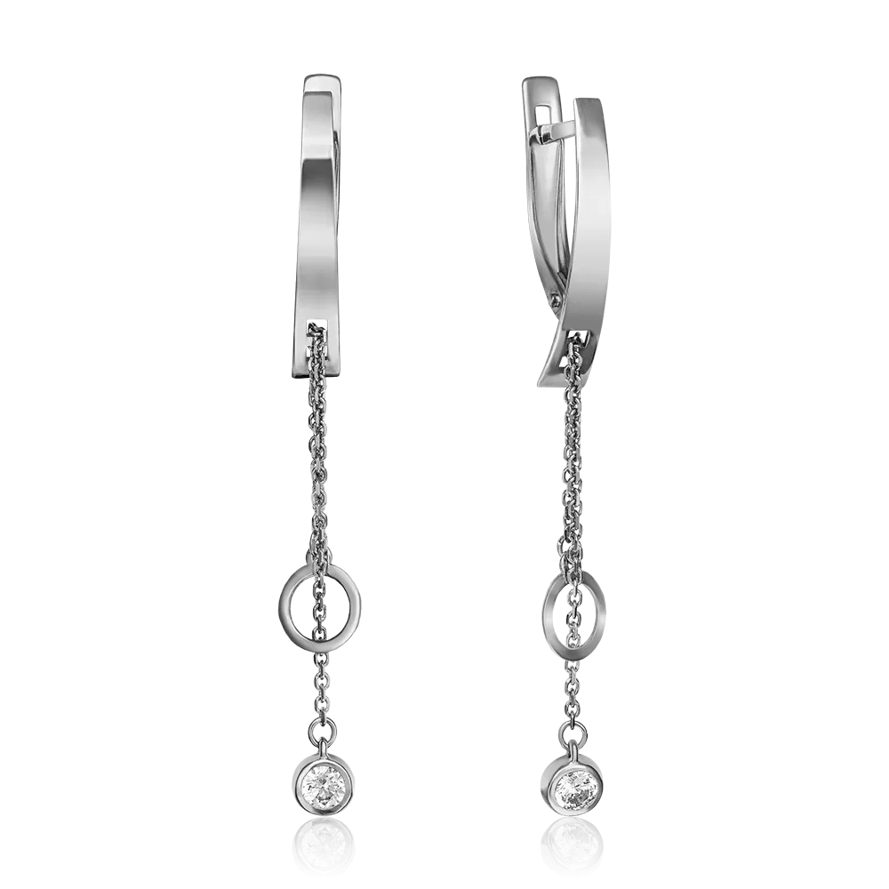 Серьги с английским замком из белого золота с фианитом 02-4363-00-401-1120-65