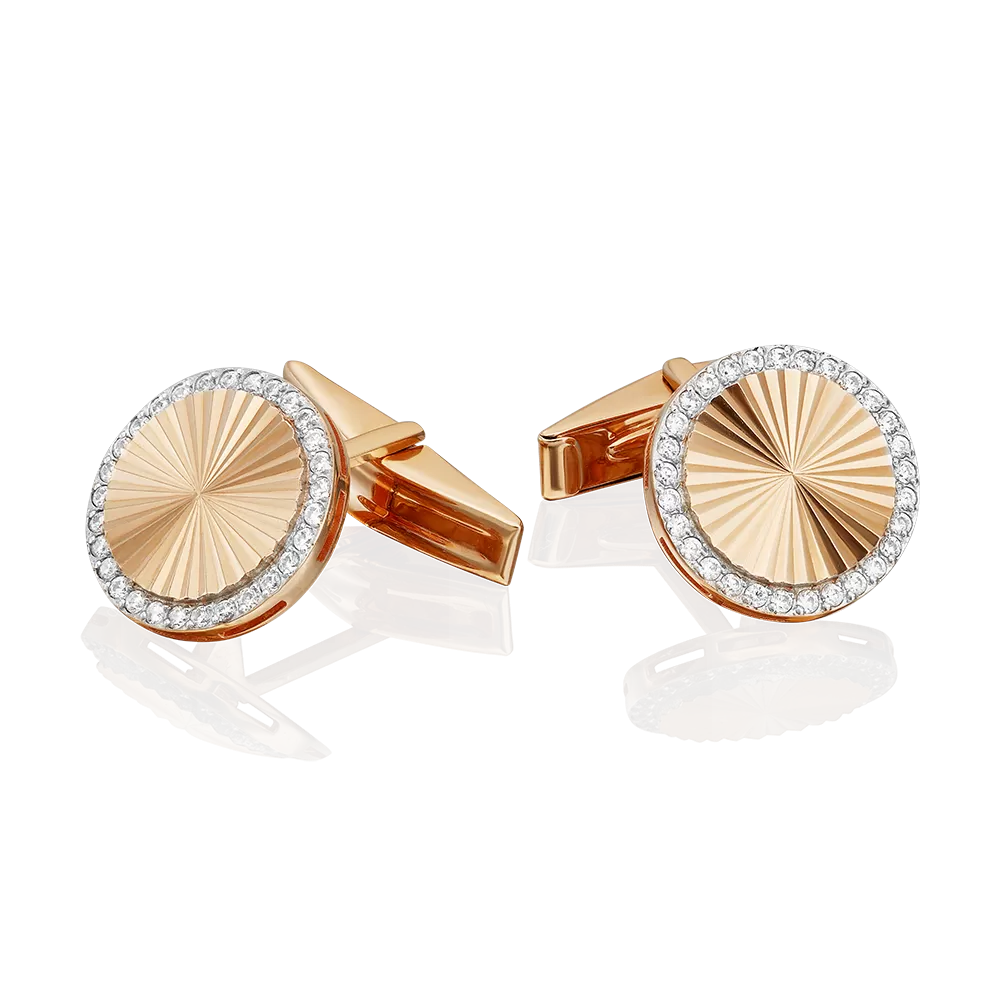 Запонки из красного золота с бриллиантами и алмазной гранью 10-0033-00-101-1110
