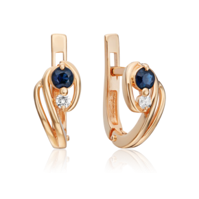 Серьги с английским замком из красного золота с сапфиром и бриллиантом 02-0447-00-105-1110-30