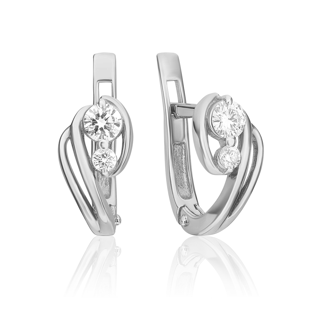 Серьги с английским замком из белого золота с бриллиантами 02-0448-00-101-1120-30