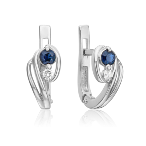 Серьги с английским замком из белого золота с сапфиром и бриллиантом 02-0448-00-105-1120-30
