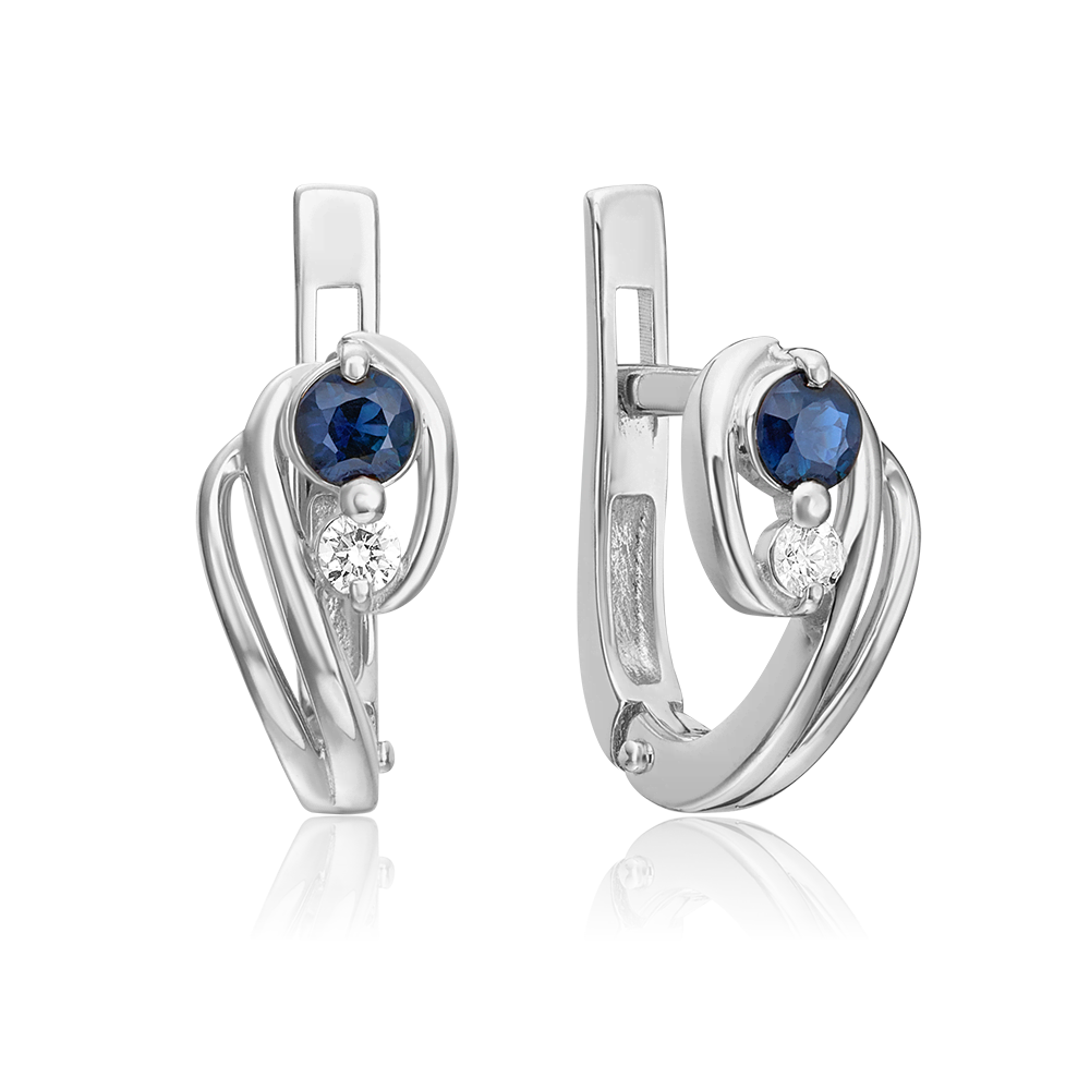 Серьги с английским замком из белого золота с сапфиром и бриллиантом 02-0448-00-105-1120-30