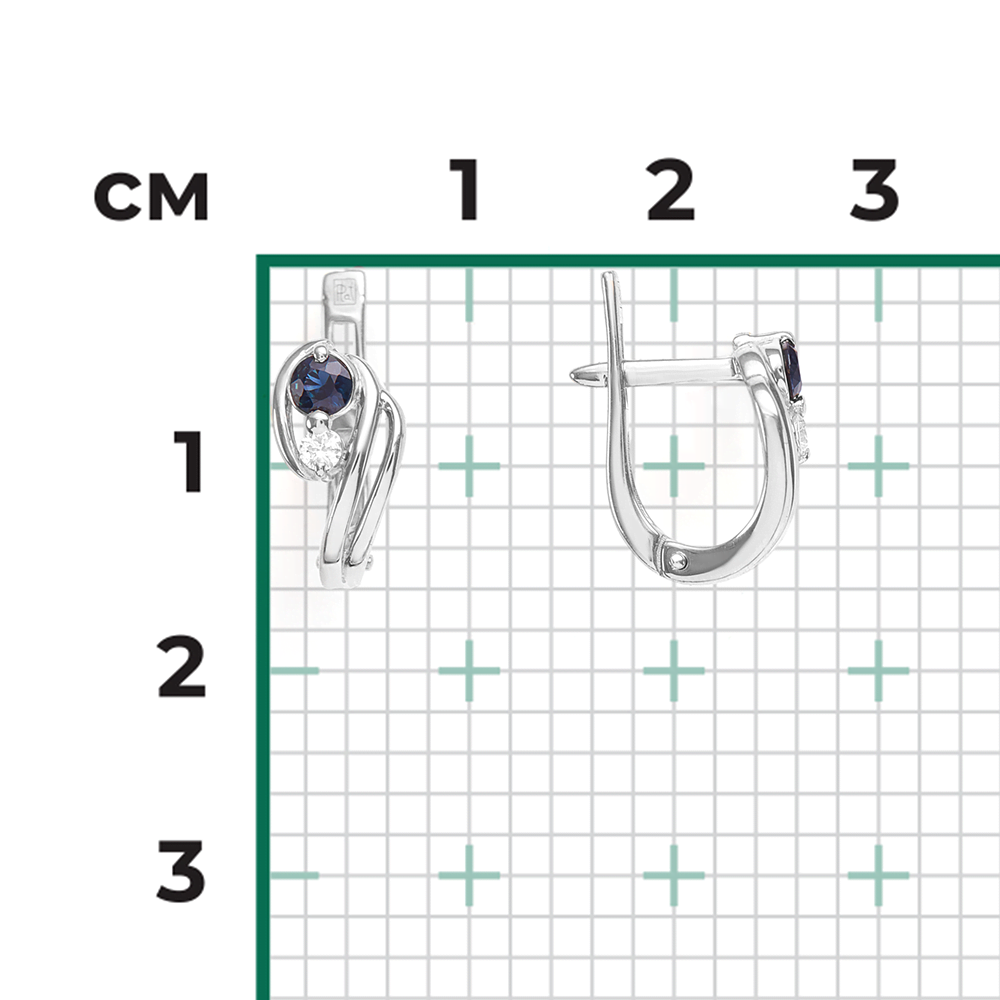 Серьги с английским замком из белого золота с сапфиром и бриллиантом 02-0448-00-105-1120-30