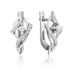 Серьги с английским замком из белого золота с бриллиантами 02-0450-00-101-1120-30