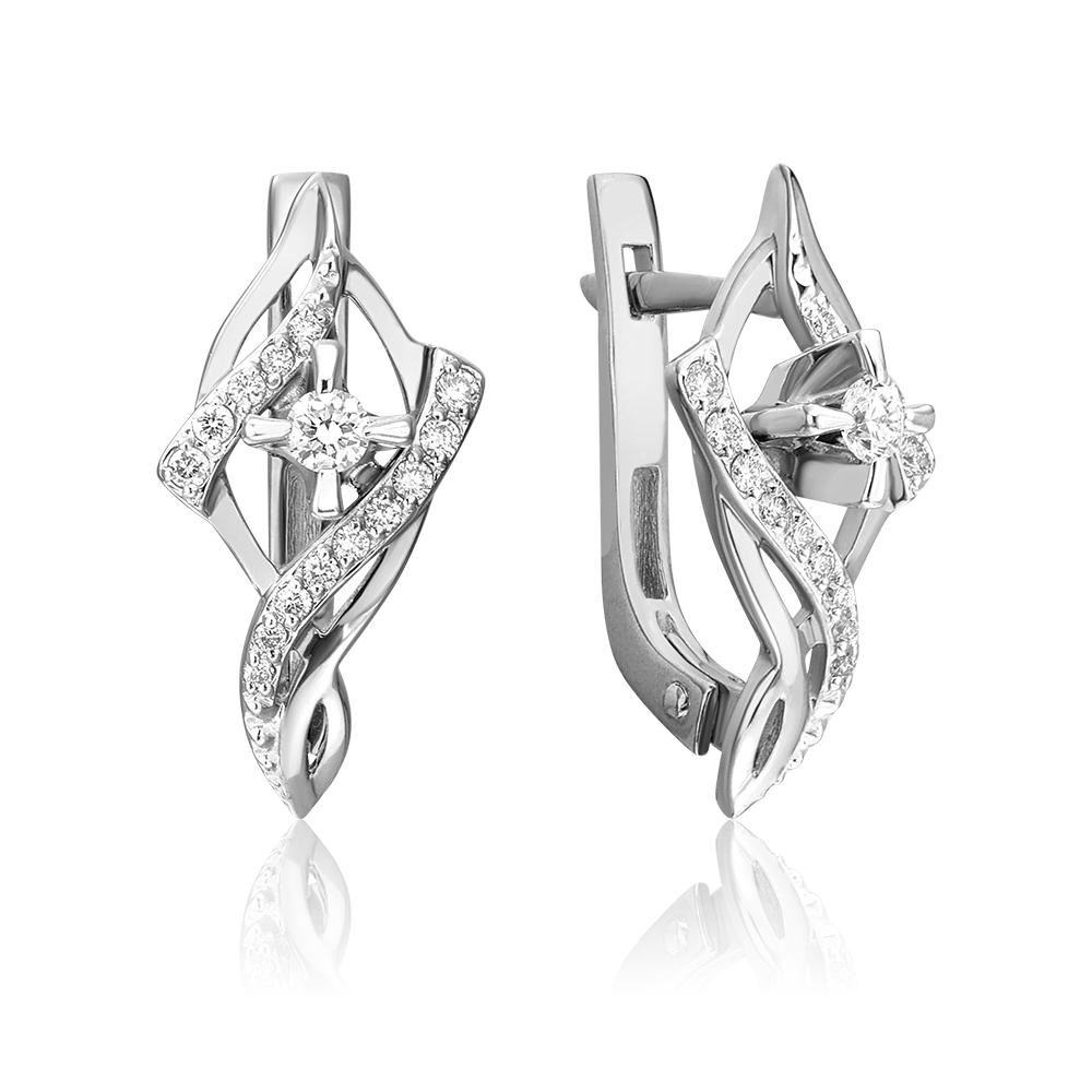 Серьги с английским замком из белого золота с бриллиантами 02-0450-00-101-1120-30