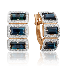 Серьги с английским замком из красного золота с сапфирами и бриллиантами 02-0451-00-105-1110-30