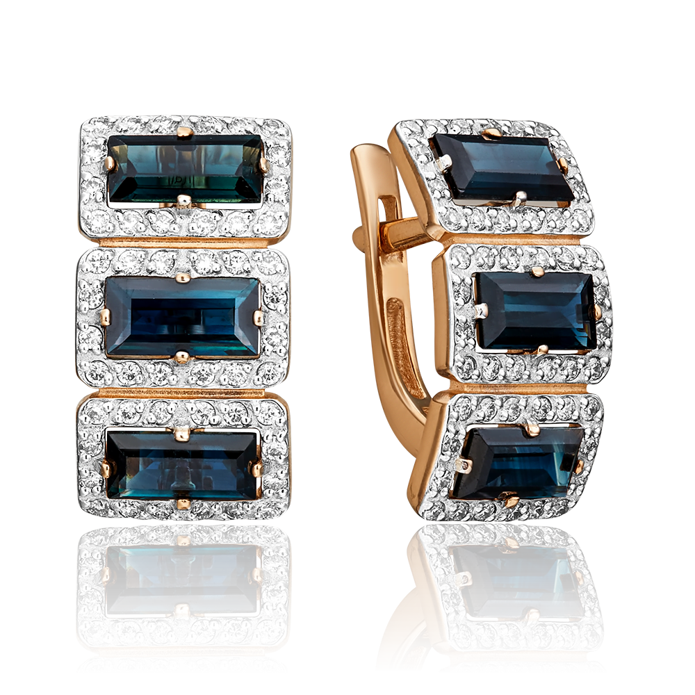 Серьги с английским замком из красного золота с сапфирами и бриллиантами 02-0451-00-105-1110-30