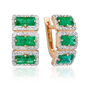 Серьги с английским замком из красного золота с изумрудами и бриллиантами 02-0451-00-106-1110-30