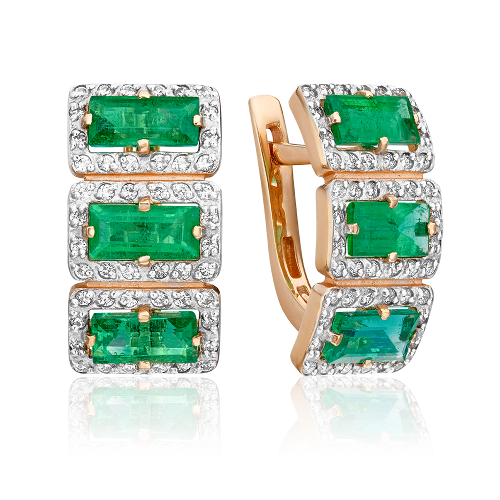 Серьги с английским замком из красного золота с изумрудами и бриллиантами 02-0451-00-106-1110-30