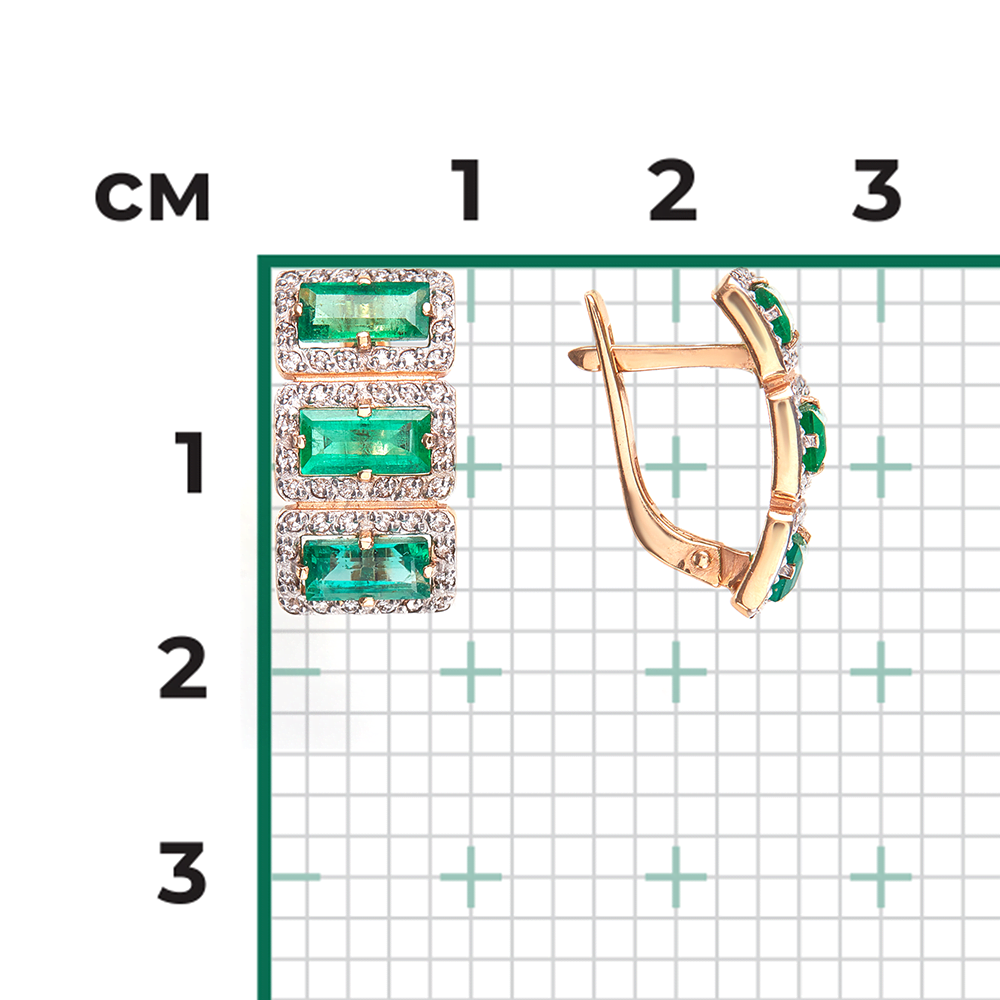 Серьги с английским замком из красного золота с изумрудами и бриллиантами 02-0451-00-106-1110-30