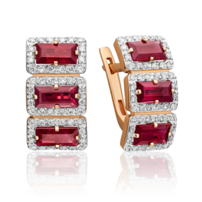 Серьги с английским замком из красного золота с рубинами и бриллиантами