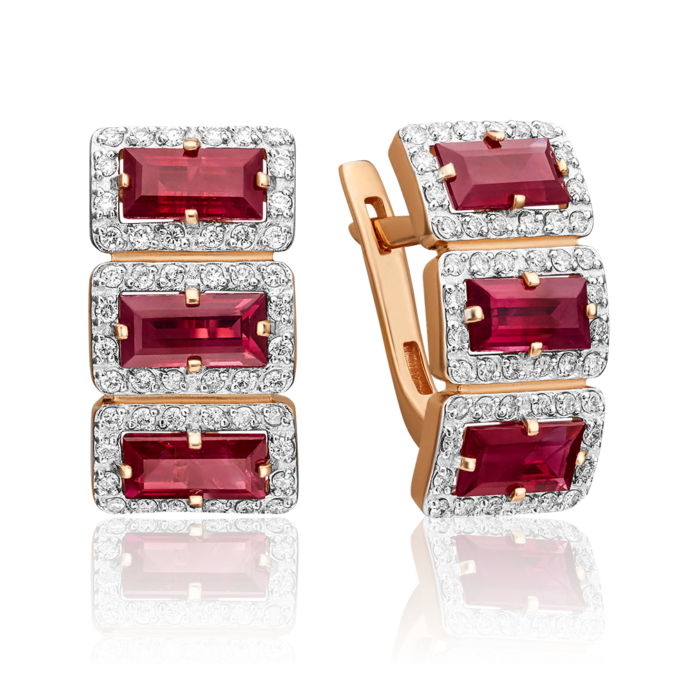 Серьги с английским замком из красного золота с рубинами и бриллиантами 02-0451-00-107-1110-30