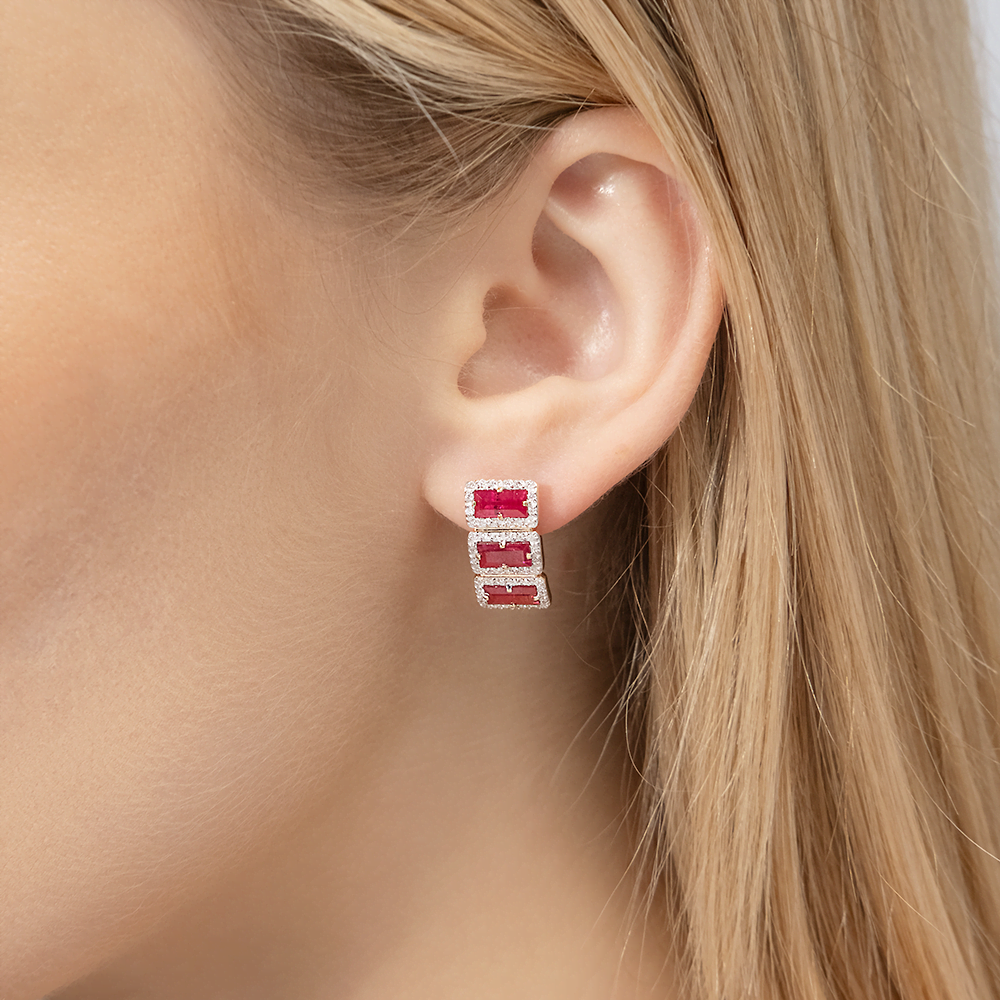 Серьги с английским замком из красного золота с рубинами и бриллиантами 02-0451-00-107-1110-30