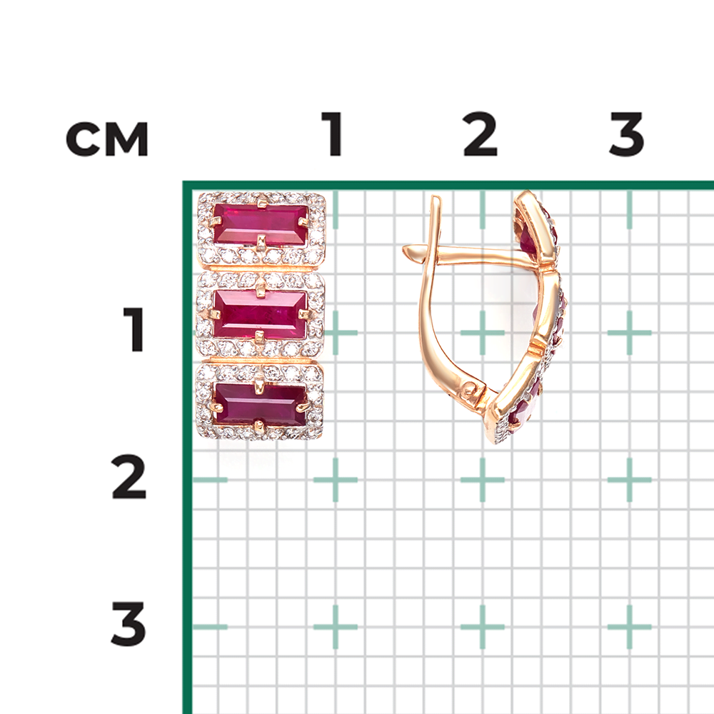 Серьги с английским замком из красного золота с рубинами и бриллиантами 02-0451-00-107-1110-30