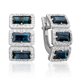 Серьги с английским замком из белого золота с сапфирами и бриллиантами