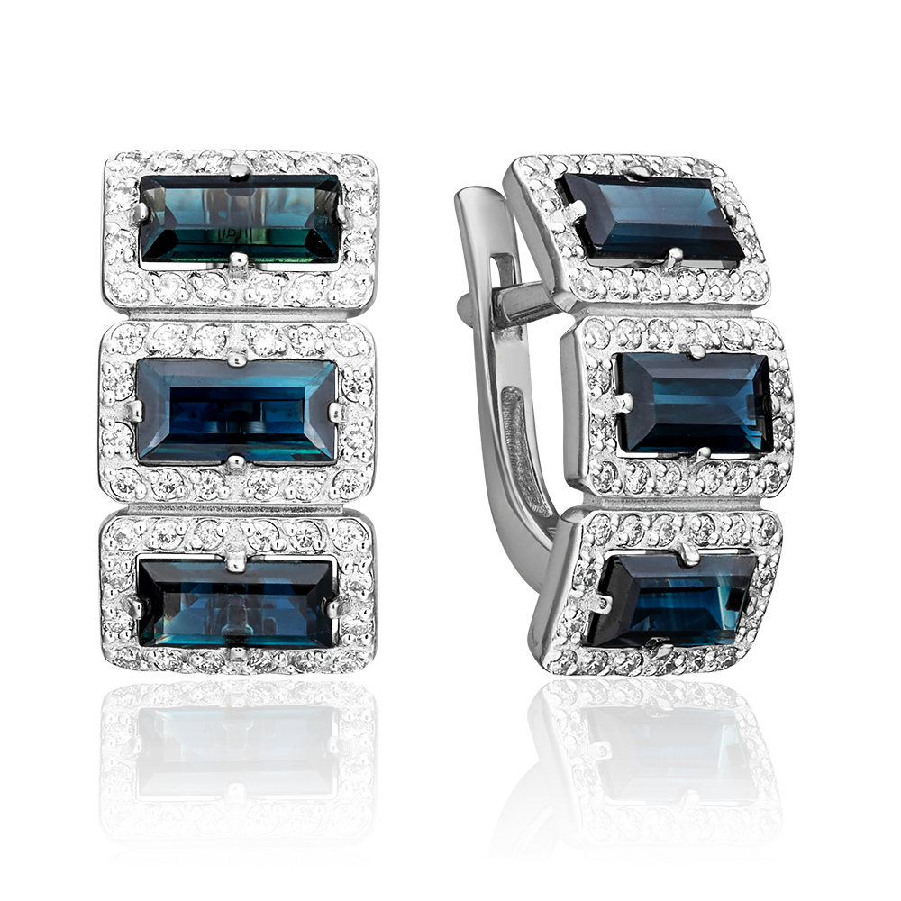 Серьги с английским замком из белого золота с сапфирами и бриллиантами 02-0452-00-105-1120-30