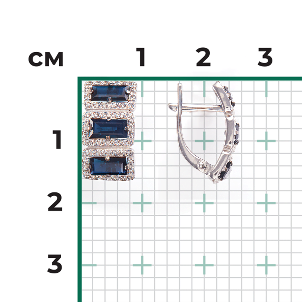 Серьги с английским замком из белого золота с сапфирами и бриллиантами 02-0452-00-105-1120-30