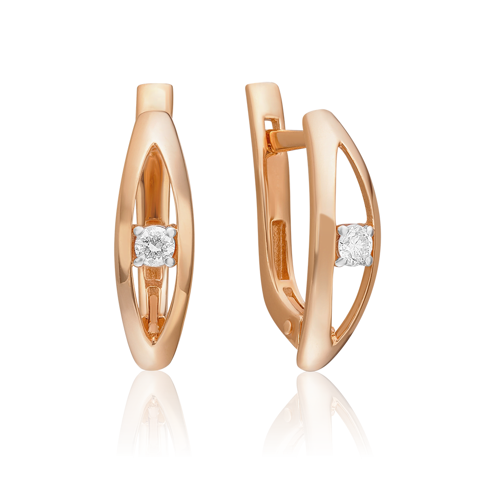 Серьги с английским замком из красного золота с бриллиантом 02-0453-00-101-1110-30