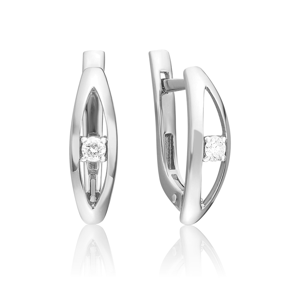 Серьги с английским замком из белого золота с бриллиантом 02-0454-00-101-1120-30