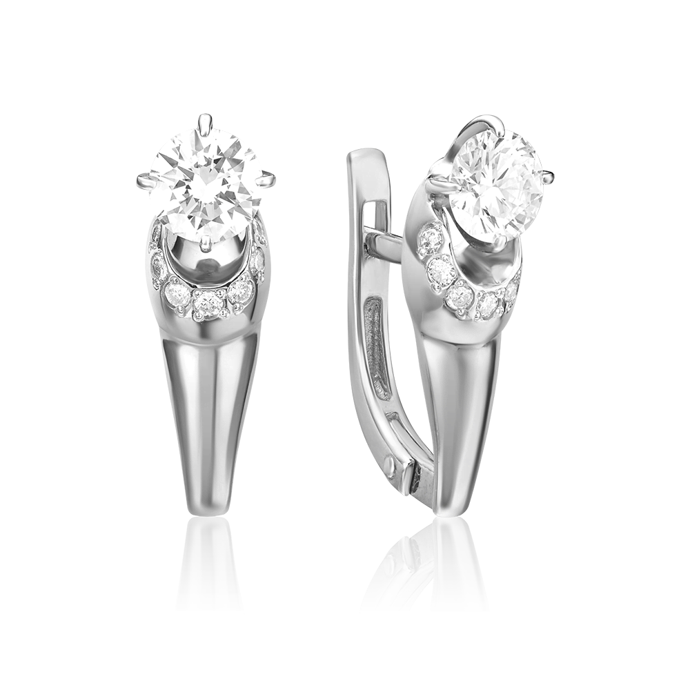 Серьги с английским замком из белого золота с бриллиантами 02-0458-00-101-1120-30