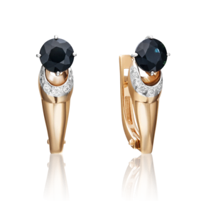 Серьги с английским замком из красного золота с сапфиром и бриллиантами 02-0457-00-105-1110-30