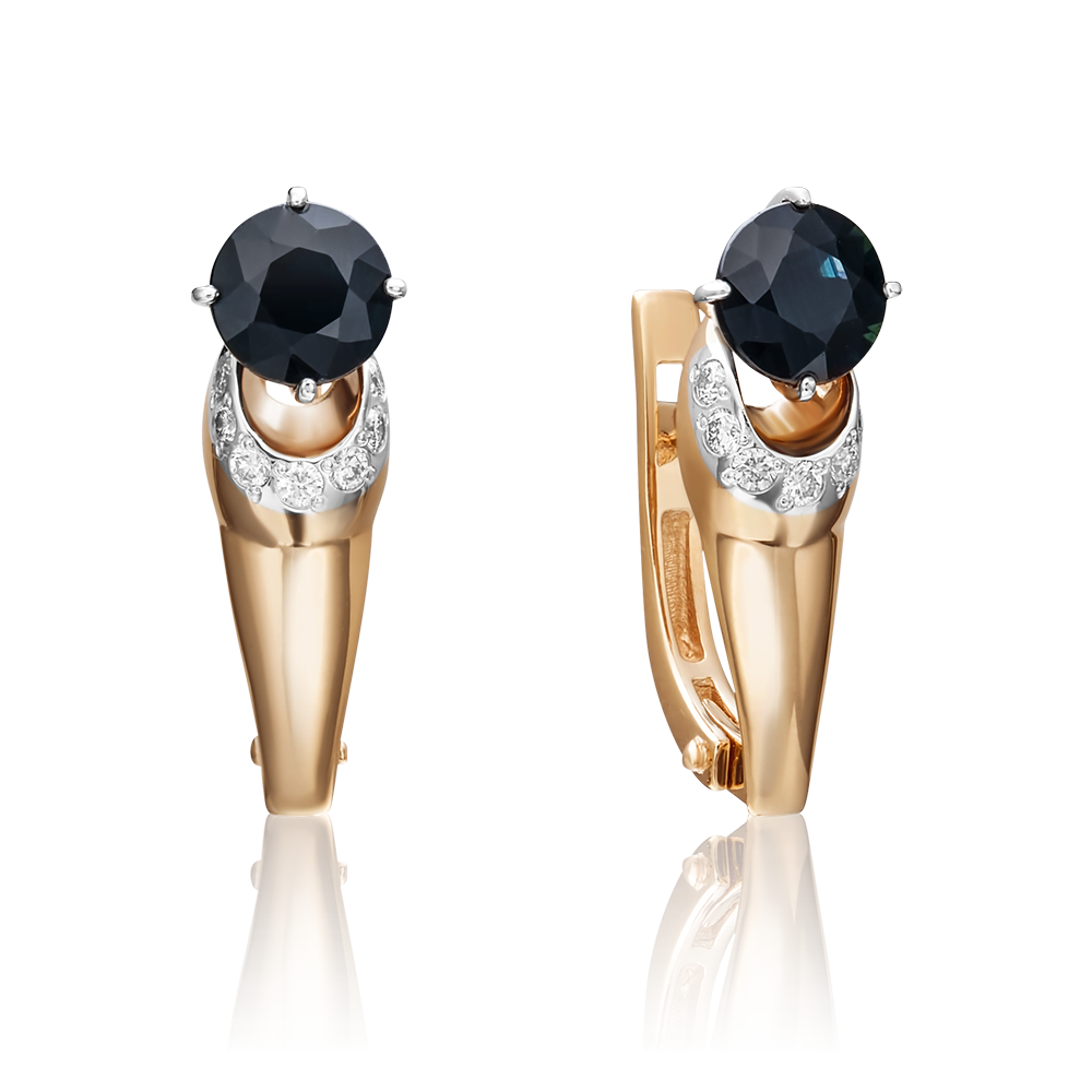 Серьги с английским замком из красного золота с сапфиром и бриллиантами 02-0457-00-105-1110-30