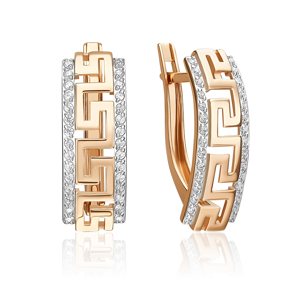 Серьги с английским замком из красного золота с фианитами 02-5568-00-401-1110