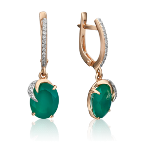 Серьги с английским замком из красного золота с халцедоном и фианитами 02-2952-00-275-1110-47