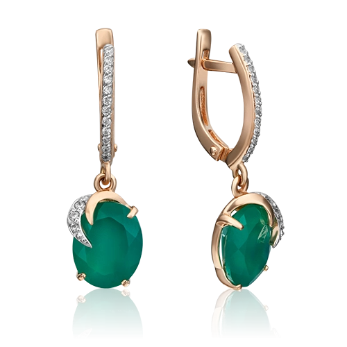 Серьги с английским замком из красного золота с халцедоном и фианитами 02-2952-00-275-1110-47