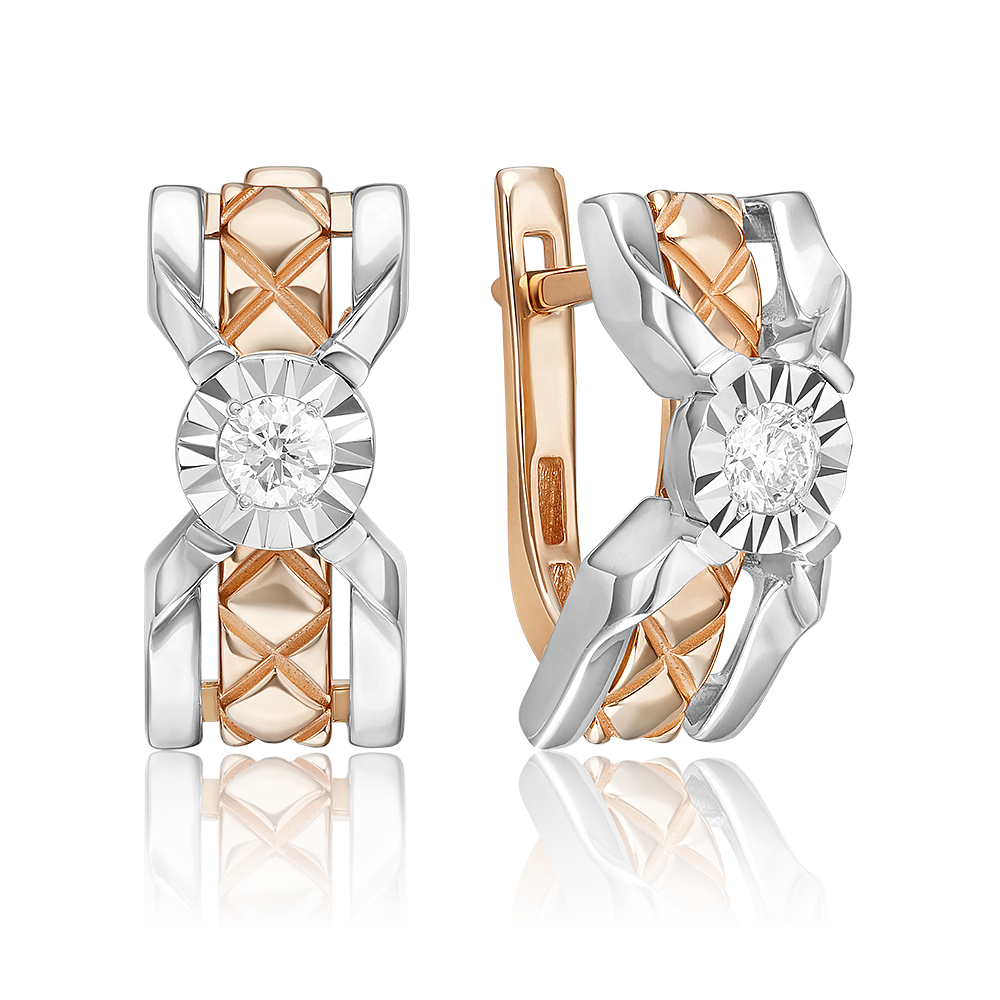 Серьги с английским замком из комбинированного золота с бриллиантом 02-5274-00-101-1111