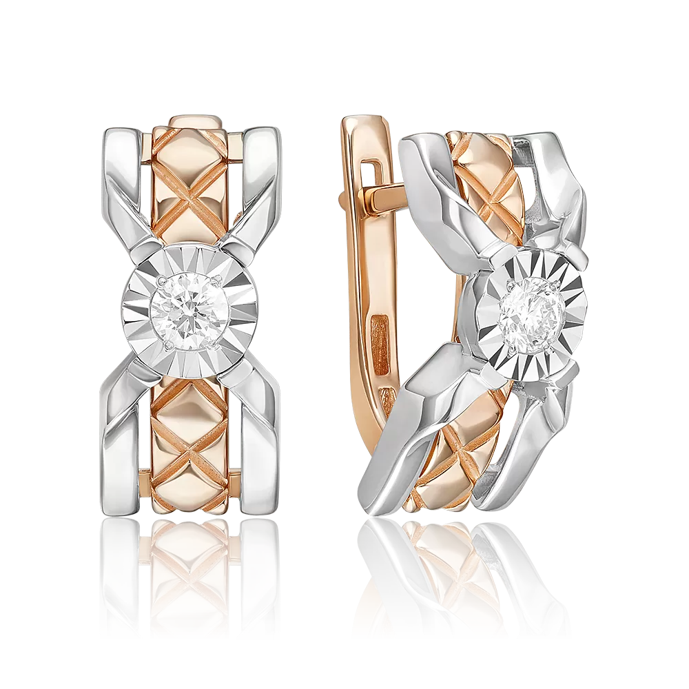 Серьги с английским замком из комбинированного золота с бриллиантом 02-5274-00-101-1111