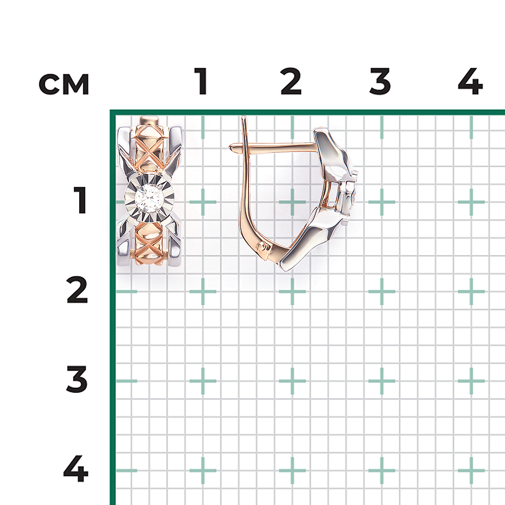 Серьги с английским замком из комбинированного золота с бриллиантом 02-5274-00-101-1111