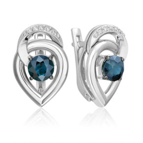 Серьги с английским замком из белого золота с сапфиром и бриллиантами 02-5209-00-105-1120