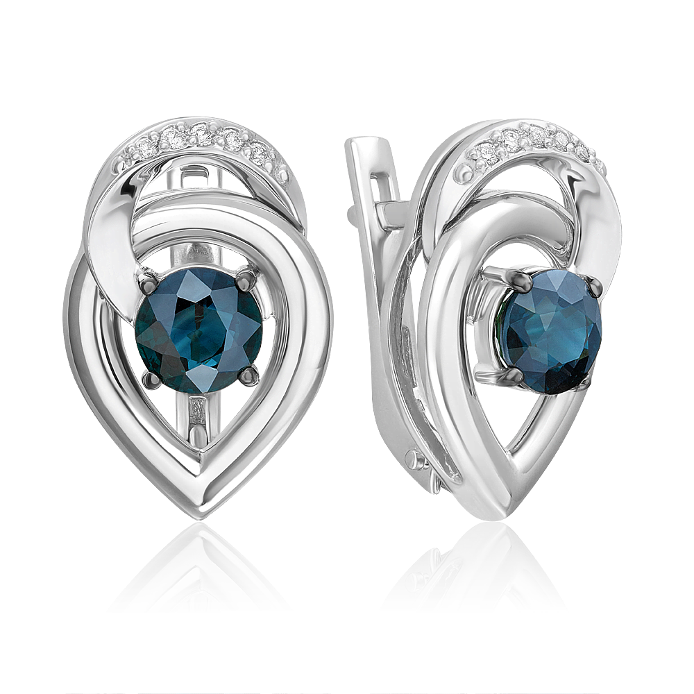 Серьги с английским замком из белого золота с сапфиром и бриллиантами 02-5209-00-105-1120